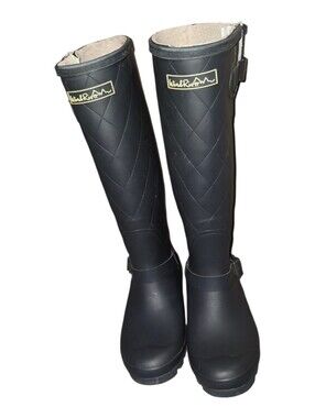 ​Windriver Quilted Black Rubber Winter Rain Boots Size 9 Faux Fur Lined